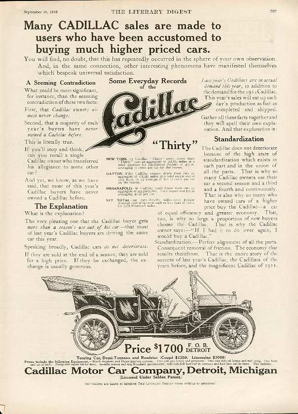 1910 Cadillac Auto Advertising
